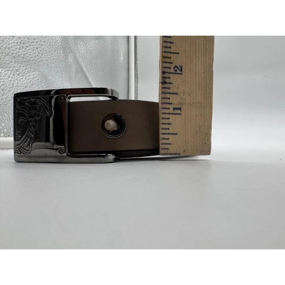 Versace Collection Mens Taupe Leather Medusa Buckle‎ Belt Made in Italy Size 38